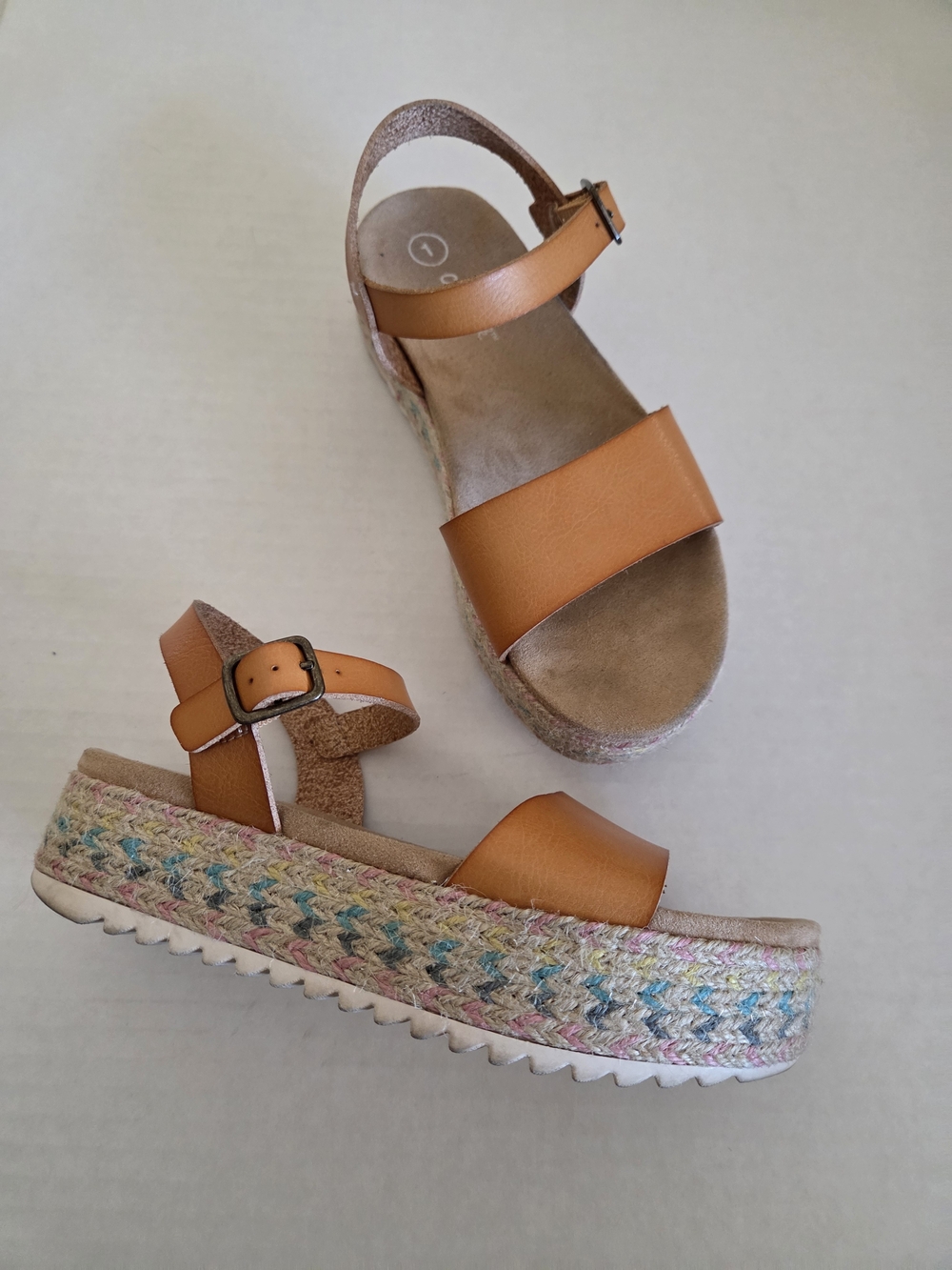 SOLD Girls Kids Tan Platform Espadrille Sandals - Faux Leather Straps